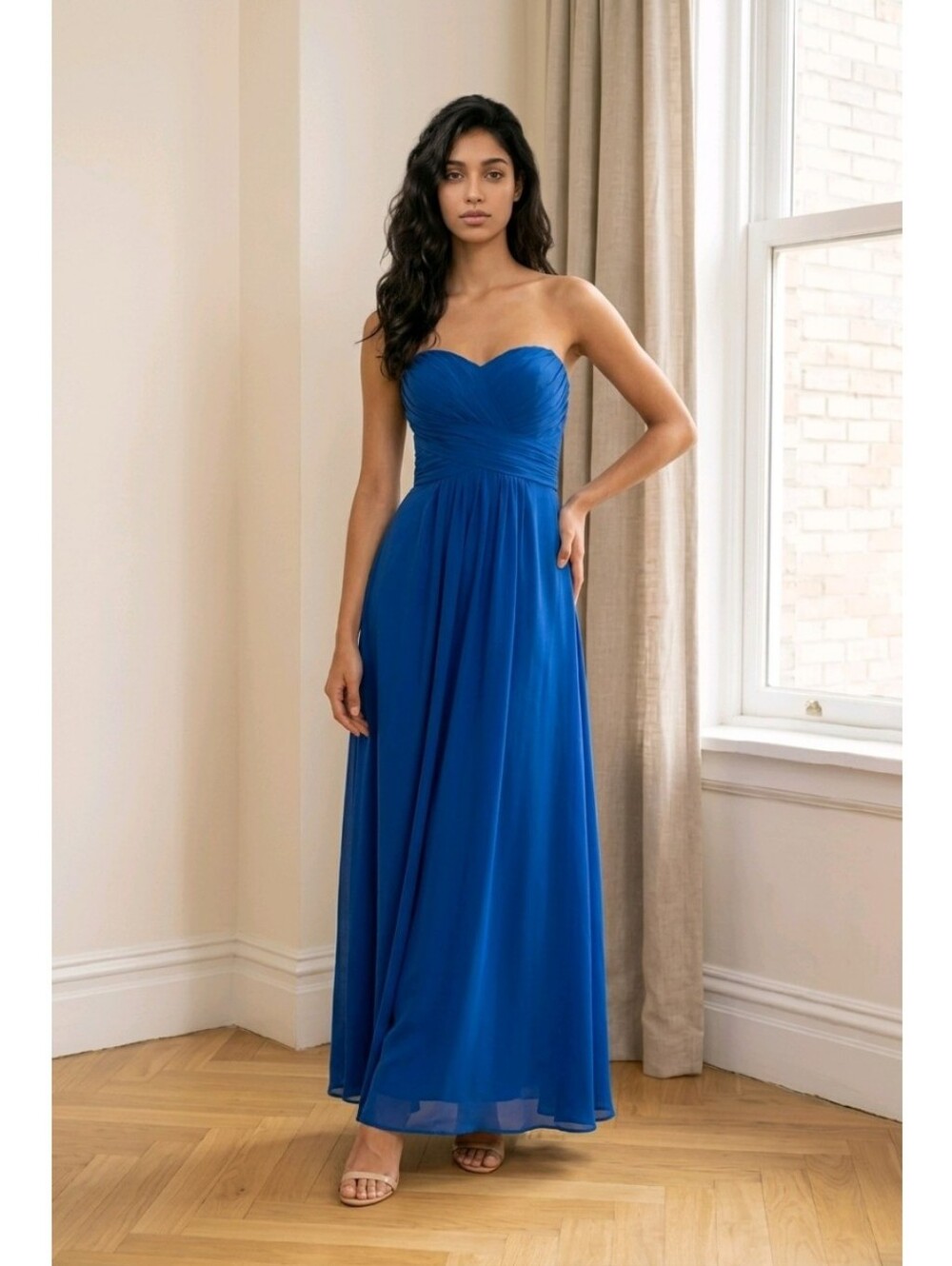 David's Bridal Strapless Chiffon Bridesmaid Dress